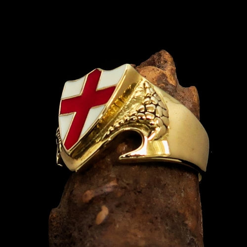 Men's Brass Shield Ring Flag of England Red Cross on White