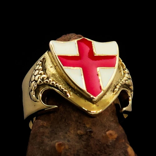 Men's Brass Shield Ring Flag of England Red Cross on White